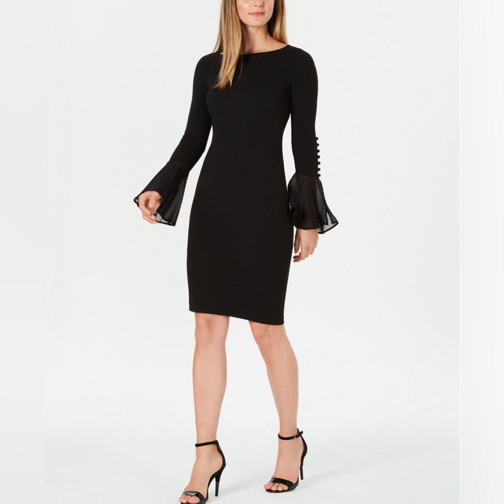 Calvin Klein Chiffon Bell Sleeve Sheath Dress NWOT